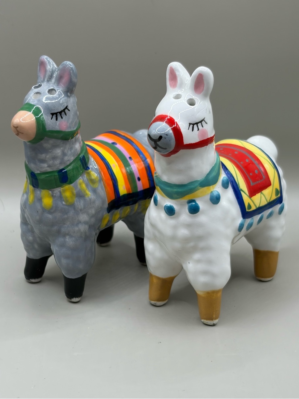 Source Unknown Colorful Llama Ceramic Salt & Pepper Shakers - White and Gray
